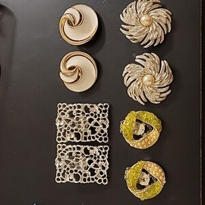 Vintage Earrings Clip Signed Lot of 4